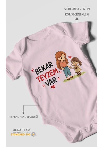 Morivokids Bekar Teyzem Var Kısa Kollu Bebek Body %100 Pamuk Bebe Pembe