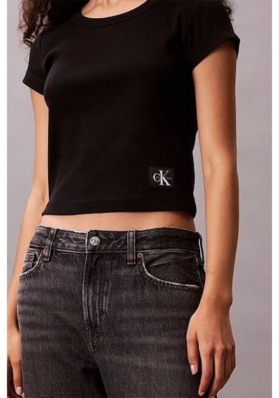 Calvin Klein Jeans Kadın Etiketli Fitilli Kısa Siyah T-shirt Lv047c200g-ub1 SIYAH