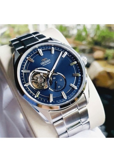 Orıent Kurmalı Otomatik Çelik Gri Open Heart Safir Cam Lacivert Kadran 41 Mm Erkek Kol Saati Metalik