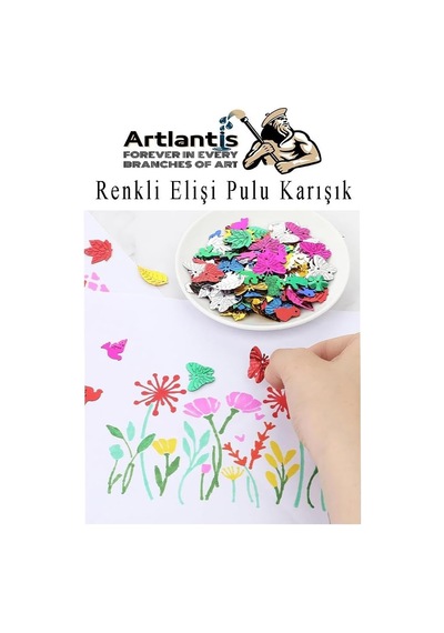 Artlantis Elişi Pulu Karışık Şekilli 500 Lü 1 Paket Renkli Şekilli Pul Yanardöner Payet Pırıltılı Süs Okul Genel