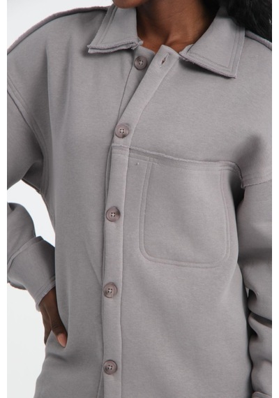 R-5750 Ceket Yaka Pis Dikişli Üç İplik Şardonlu Sweatshirt Gri