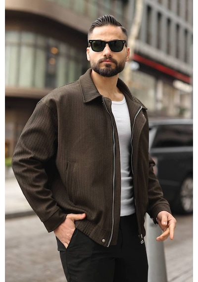 Yeni Sezon Dokulu Oversize Bol Kalıp Bomber Ceket Haki