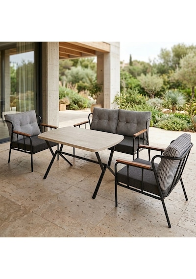 Paris 2+1+1+ 70x120 Traverten Desenli Masa Metal Balkon Takımı Keten Dokulu Kumaş Siyah Metal - Bahçe Teras Oturma Gru Gri - Antrasit Paris 2+1+1+ 70x120 Traverten Desenli Masa Metal Balkon Takımı Keten Dokulu Kumaş Siyah Metal - Bahçe Teras Oturma Gru Gri - Antrasit