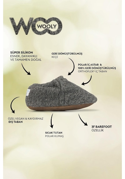 Recycled Woo Wooly Yünlü Gri Barefoot Patik Gri