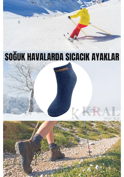 Kral Socks Termal Özellikli 3 Çift Kadın Kışlık Havlu Patik Çorap Çok Renkli