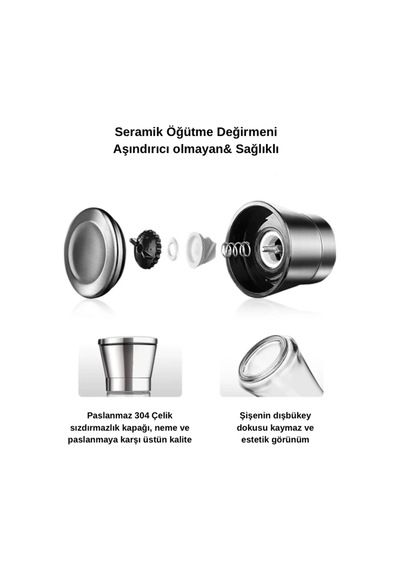 Metal Başlıklı Karabiber Seramik Değirmen Öğütücü 200gr Cam Turuncu Diğer