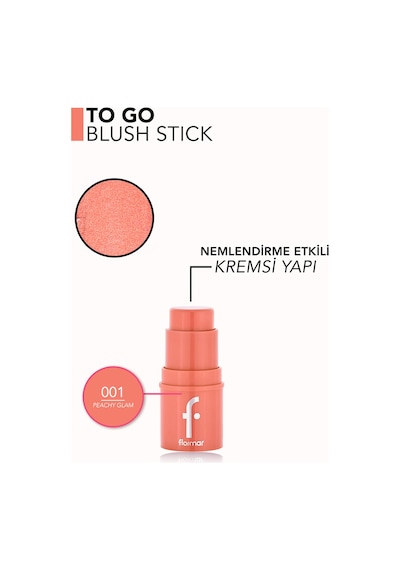 Flormar To Go Işıltılı & Doğal Bitişli Yoğunluğu Ayarlanabilir Kremsi Stick Allık 001 Peachy Glam