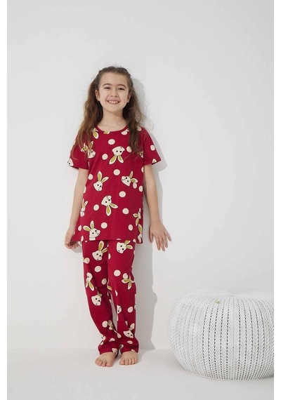 Siyah İnci Pamuklu Likralı Pijama Takım 7624 Bordo