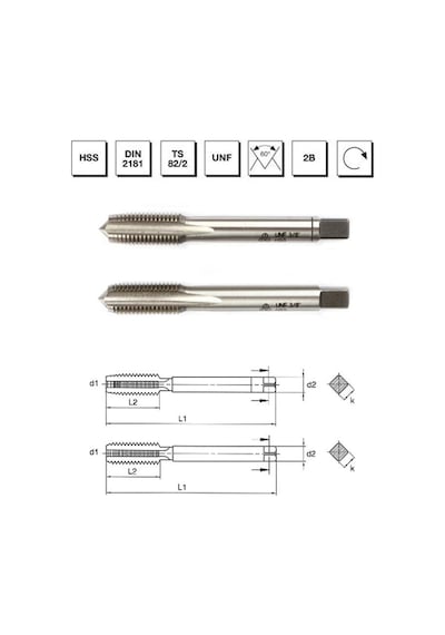Mte Makina Takım 9/16" Hss Dın 2181 Usa İnce Vidalı 2'li Takım Kılavuzu - Unf El Kılavuzu - B00102061429