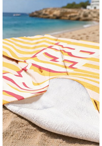 Çizgili Relax Plaj Havlusu - Modern Retro Turuncu Pembe Havuz Deniz Hızlı Kuruyan Mikrofiber Havlu Uçuk Menekşe