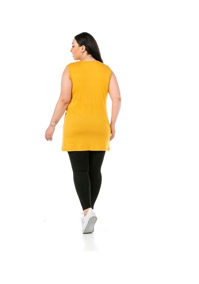 Disentis Büyük Beden Yuvarlak Yaka Kalın Askılı Viskon Uzun Hardal Body