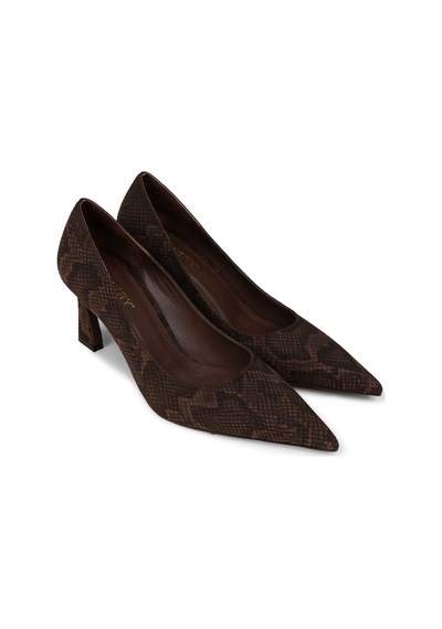 Deery Kadın Yılan Desenli Kahverengi Orta Topuklu Stiletto - V4030zkhvm01 Kahverengi
