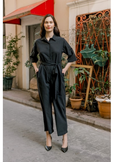 Barbora Keten Günlük Tulum Elbise Ln22siyahd1 001