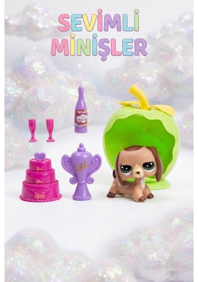 Sevimli Minişler Işıklı Yeşil Elma Yuvalı Pet Shop Oyun Seti Kaleme Takılabilir Sevimli Köpek Figürlü Ve Aksesuarlı Çocuk Oyuncak Seti