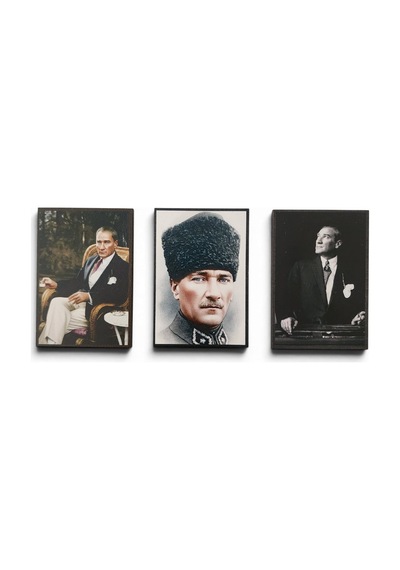 Hediyelik Atatürk Ahşap Magnet Seti 3 Adet - No:4 Kaliteli İşçilik Özel Baskı Karışık Renkli