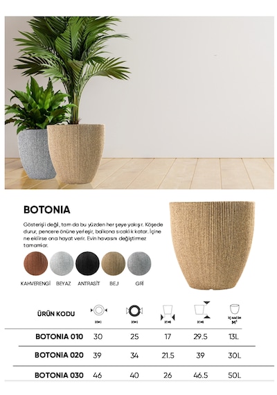 Bostann Dekoratif Saksı - Botonıa 020 - 30l - Antrasit 30 Lt