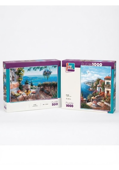 Yamaç Evleri Ve Limana Karşı İkili Set - 1000 + 500 Parça İkili Puzzle Seti