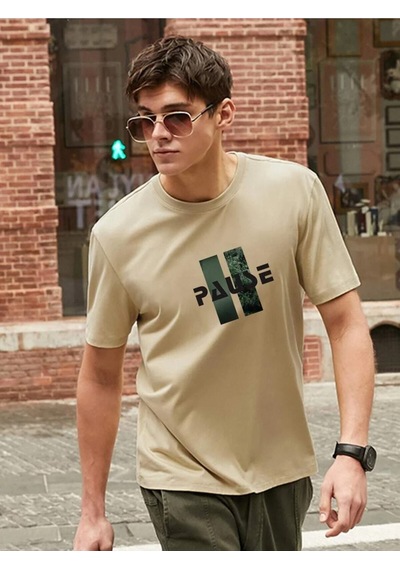 Flood Of Style Erkek Örme Pause Basklı Bej