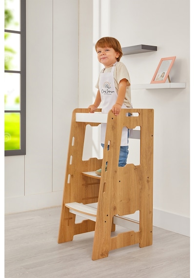 Ahşap Montessori Öğrenme Kulesi / 2-6 Yaş / Naturel Ahşap