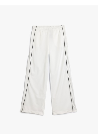 Koton Basic Bol Paça Pantolon Beli Lastikli Şerit Detaylı Beyaz 5wkg40171ak Beyaz