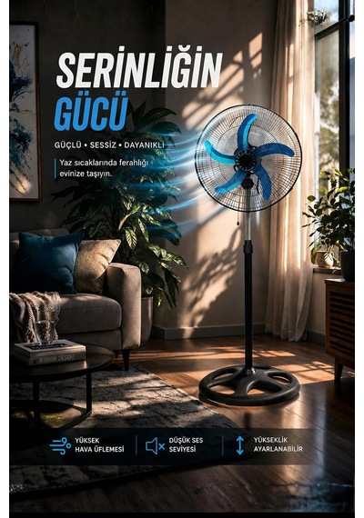 Sanayi Tipi 80w Güçlü Vantilatör 56cm Isı Yalıtımlı Motor 5 Pervaneli Mpıa Ev Ofis Ayaklı Fan