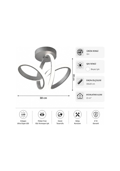 AvizeGO Sion Led Plafonyer Avize Beyaz Işık Gri