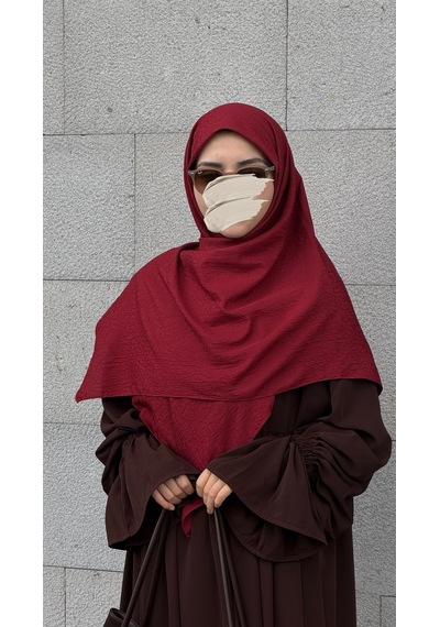 Qalortex Scarf Premium Jakarlı Hüma Büyük Boy Eşarp -bordo