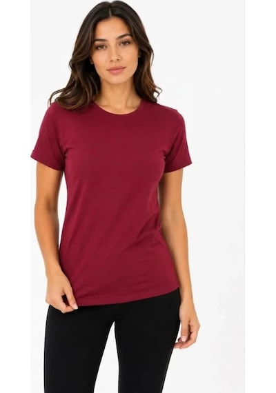 Valensdesign Basic Tişört Bisiklet Yaka Kısa Kol Günlük Yazlık Slim Fit T-shirt - Bordo
