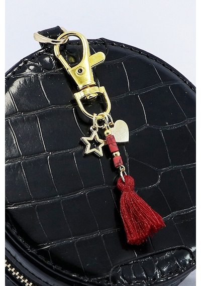 Püsküllü Koyu Pembe Charm, Klips Çanta Cüzdan Fermuar Süsü