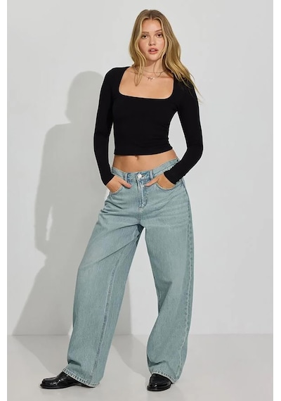 Seeh Siyah Kare Yaka Uzun Kollu Kadın Body Sh206