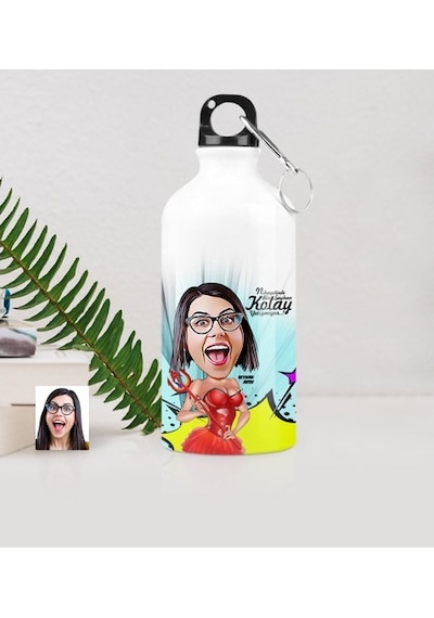 Kişiye Özel Bayan Karikatürlü Metal Suluk (500 Ml.) 4