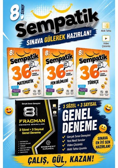 8.sınıf Sempatik Türkçe-matematik-fen Bilimleri 36 Haftalık Kazanım Denemeleri + 3 Fragman Deneme