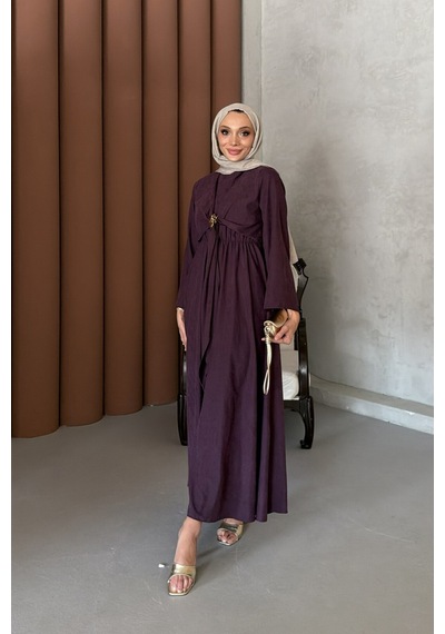 Riella Butik Pavera Tesettür Elbise Mürdüm