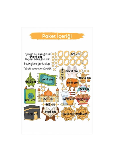 Ramazan Ayı Manili Çocuk Odası Mutfak Cam Duvar Sticker Seti Ramazan Süsü Manili Ramazan Etkinliği Çok Renkli