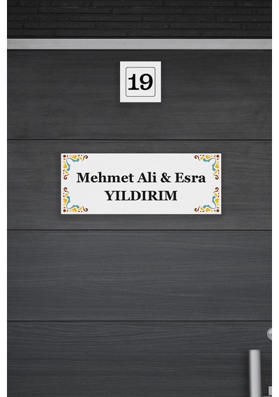 Şık Pembe Çerçeveli Kapı İsimlik & Numara Seti Çok Renkli