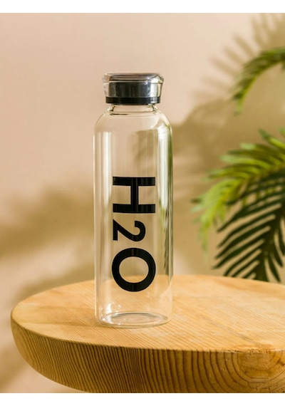 H2o 1 Lt Borosılıkat Cam Matara Isıya Dayanıklı Büyük Boy Matara Siyah
