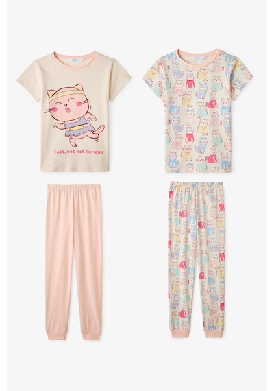 Penti  Ekru Kız Çocuk Fast Cat Pamuklu 2'li Pijama Takımı