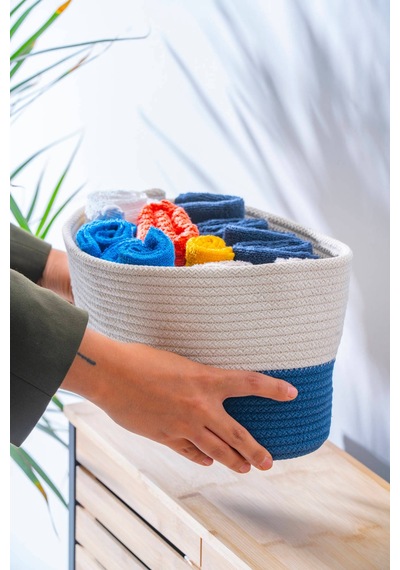 Home Beyond Oval Hasır Organizer - 33 Cm Beyaz/lacivert