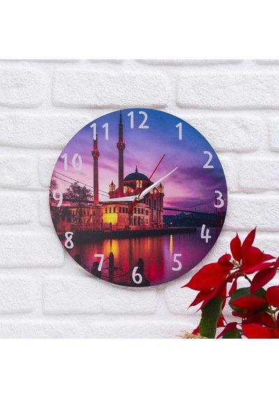 Deep Craft Dekoratif Ahşap Duvar Saati Salon,ofis,büro,ev Şık Tasarım- İstanbul Manzara Çok Renkli