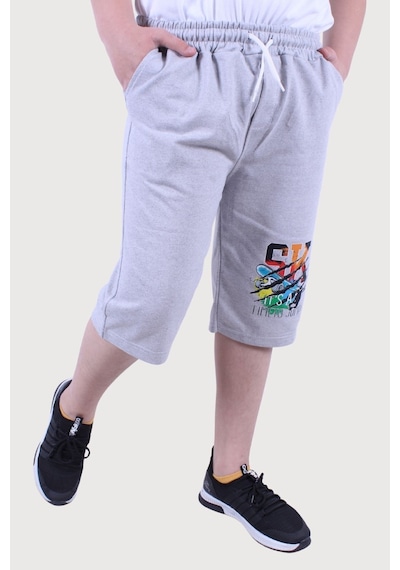 Fyk Kids Erkek Çocuk Baskılı Beli Lastikli Şort-bermuda Gri
