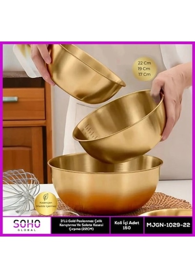 Zenviya21 3'lü Gold Paslanmaz Çelik Kap Zenya785