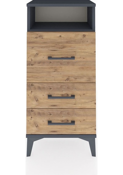 Arges Komodin Tek Raflı 3 Çekmeceli 44x30x96 Antrasit-çam Antrasit