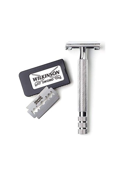 Erkekler İçin Çift Kenarlı Jilet 5 Çift Kenarlı Jilet Yedeği Premium Uzun Metal Sap, Üçlü Kaplamalı Paslanmaz Çelik Bıçaklar, Klasik Tıraş Deneyimi