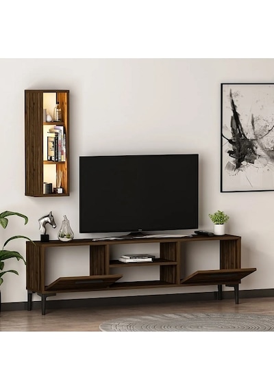 Tv Ünitesi Cunda Ceviz Led Işıklı 150 Cm
