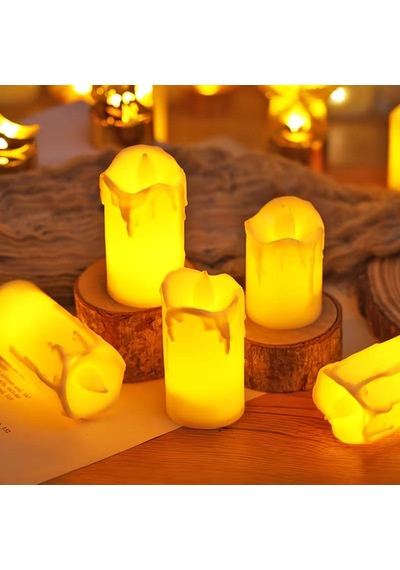 24 Adet Gün Işığı Led Işıklı Mum Sarı Led Mum Erimiş Görünümlü Işıklı Mum 6x3.5 Cm Pilli Led Mum