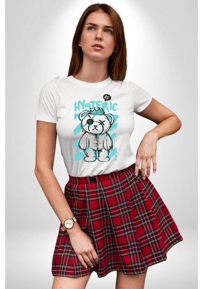 Histerik Unisex Unisex Beyaz Organik Baskılı T-shirt Penye Yüksek Kalite Beyaz