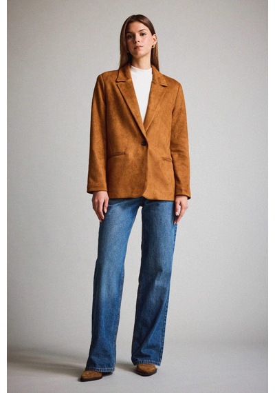 Defacto Oversize Geniş Kalıp Ceket Yaka Süet Blazer Ceket E2779ax25aubn226 Kahve