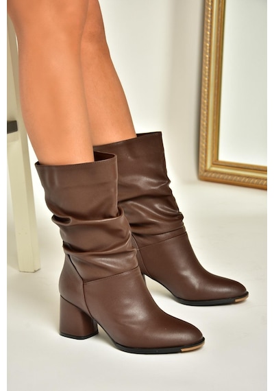 Fox Shoes T848243009 Kahverengi Kalın Topuklu Kadın Bot Kahverengi
