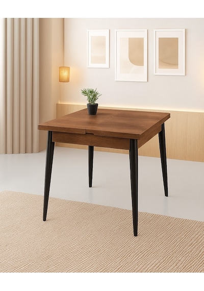 Yanlardan Açılır Büyüyen Yemek Masası Ceviz 65 x 100 CM  Sadece Masa