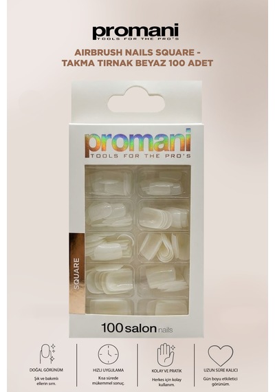 Airbrush Nails Square - Takma Tırnak Beyaz 100 Adet